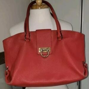 Salvatore Ferragamo Gancini Tote Bag 21 B182 Leather Red Mini Boston